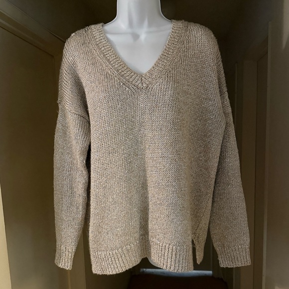 Vince Metallic Cable Knit Sweater - Grey/Gold - Size S - Picture 2 of 7